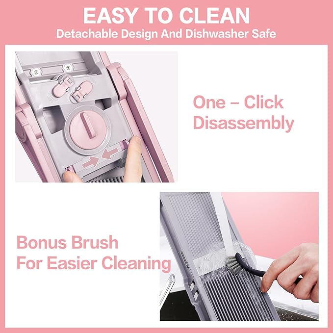 Mandoline Slicer for Kitchen,Bigger Entrance Vegetable Potato Slicer Chopper,Strips Julienne Dicer Adjustable Thickness for Kitench Fast Meal Prep-Pink