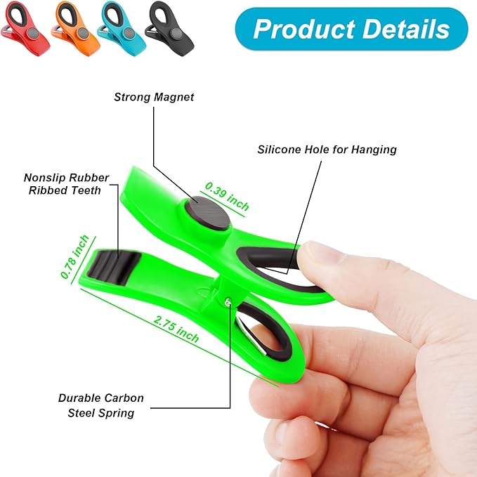 16 Pack Chip Clips Bag Clips, Multicolor Clips for Food Packages, Multipurpose Magnetic Clips, Chip Clips Bag Clips Food Clips, Refrigerator Magnet Clips Chip Clip, Bag Clips for Food Storage