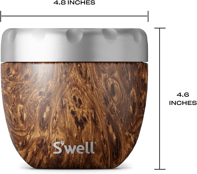 S'well Eats Stainless Steel Food Bowls, 21.5oz, Teakwood, Triple-Layered Vacuum-Insulated Containers Keeps Food Cold for 11 Hours and Hot for 7 hours, Condensation Free, BPA Free