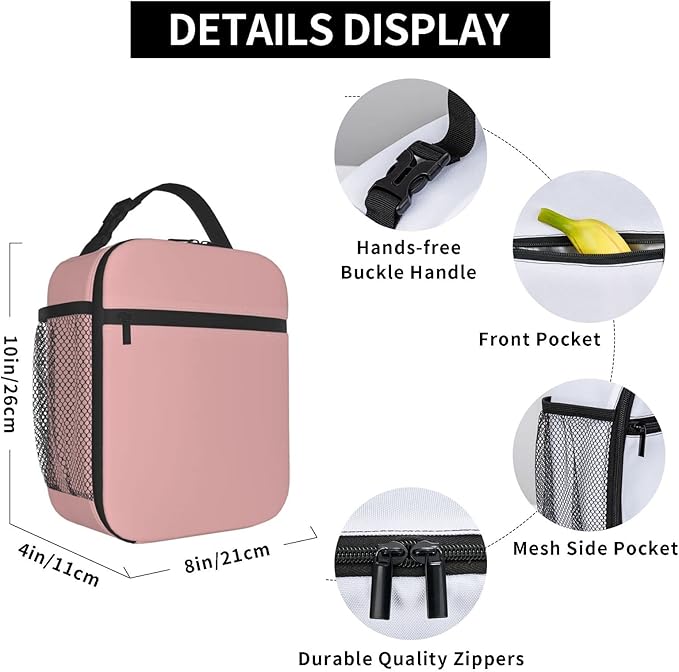 Pink Lunch Bag for Girls Kids Women Washable Thremal Picnic Meal Box for School Office Insulated Cooler Reusable Portable