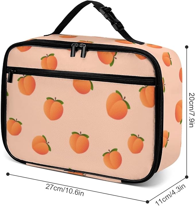 Peach Reusable Lunch Box Insulated Lunch Bag Cooler Bag Lunchbox Meal Food Container Tote Bag for Women Kids Girls School Camping Hiking Picnic Beach Travel
