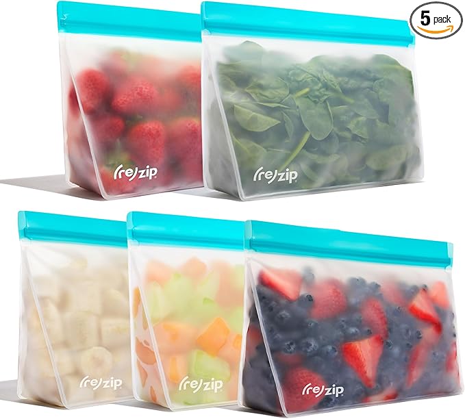 (re) zip 5-piece Daily Smoothie Kit | Ingredient Prep Bags | Store Fruit and Leafy Greens in Ready-To-Go Portions | BPA-Free, Food Grade, Leakproof, Freezer and Dishwasher Safe