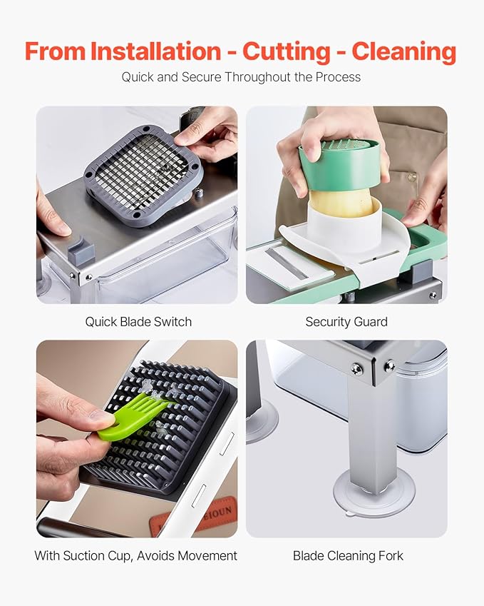 VEVOR Vegetable Chopper Mandoline Slicer, All-in-1 Food Veggie Cutter with 9 Stainless Steel Blades, Cheese Grater Onion Potato Dicer with Container,Salad Spiralizer Kitchen Gadgets&Essentials