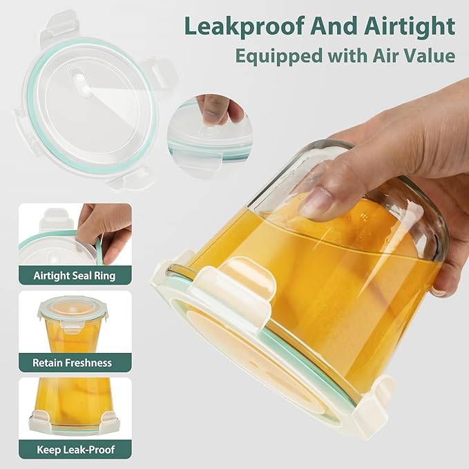 12 PCS Glass Meal Prep Containers with Lids, Airtight 3 Cup Glass Storage Containers Set, Heat-Resistant BPA-Free Glass Containers for Soup, Leftover, Microwave, Dishwasher, and Freezer Safe (6 Packs)