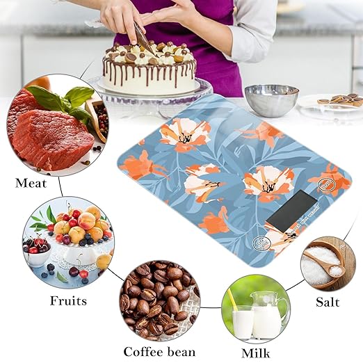 Food Scale Kitchen Scale Food Scales Digital Weight Grams and Ounces Small Electronic Food Scale for Baking Cooking Flowers Blue