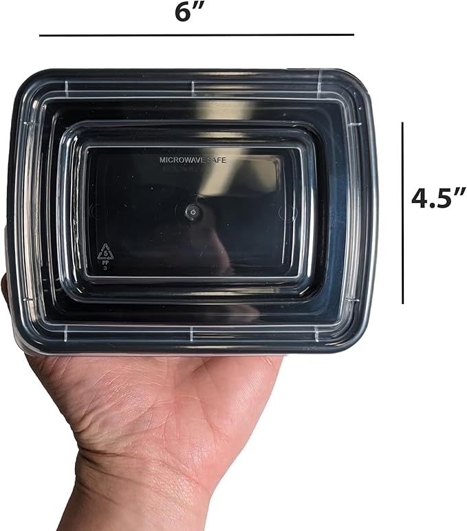 TIYA Takeout Food Containers - 12 oz Bulk 150 Pack with Lids - Rectangular Plastic To-Go Containers - Reusable, Microwavable, Dishwasher Safe - Leak-Proof for Meal Prep & Restaurants - BPA-Free