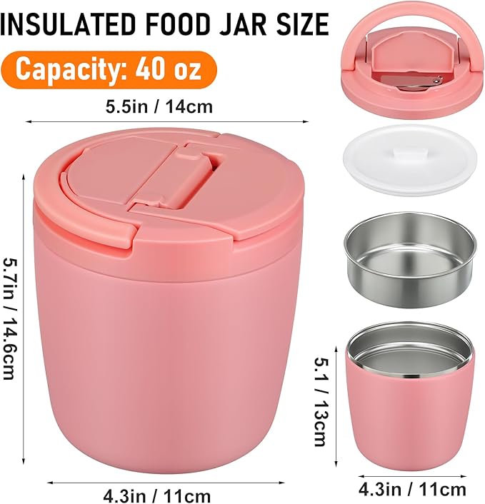 40oz Insulated Lunch Containers for Adults Soup Thermo for Hot Food Jar Wide Mouth Leak Proof Vacuum Stainless Steel Thermal Bento Box with Buckle Lid and Spoon