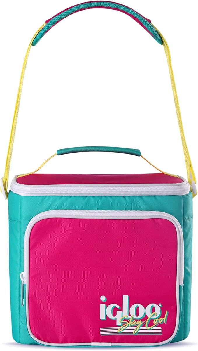 Igloo Retro 90s Lunch Coolers, Insulated Lunch Bag, Square Lunch Box Cooler with Front Pocket & Adjustable Strap