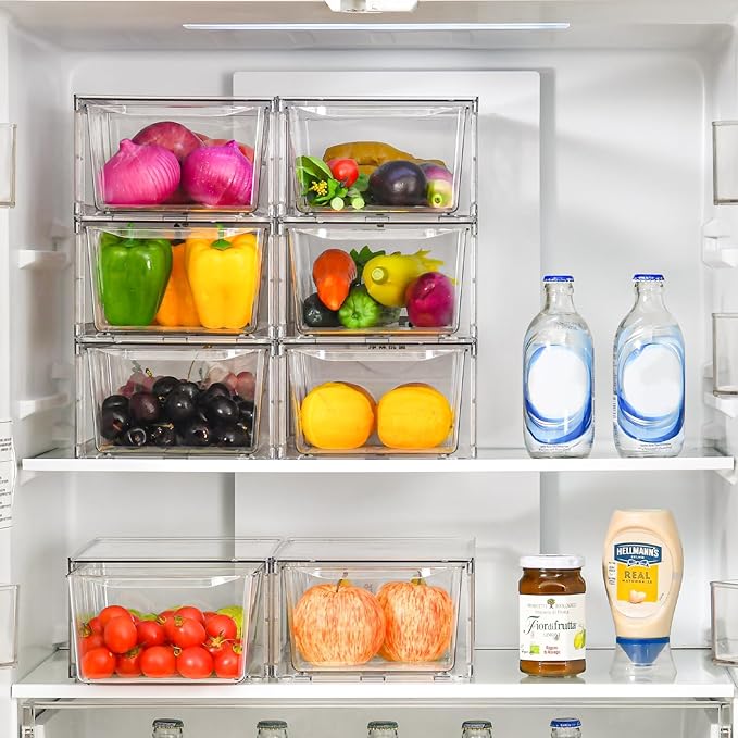 6Pack Pantry Organizers and Storage,Clear Stackable Kitchen Storage Organizer,Foods Organizer Bins with Handles, Easily Assemble for Bathroom, Kitchen, Refrigerator, Pantry, Cabinet, Closet