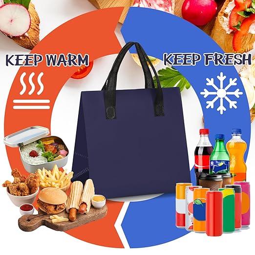 Kacctyen 100 Pcs Insulated Take Out Bags Bulk 9.5 x 6 x 9.5 in Thermal Insulation Food Bag for Coffee, Milk Tea, Hot Cold Food, Delivery Cooler Bag for Catering Restaurant Grocery Picnic (Navy Blue)