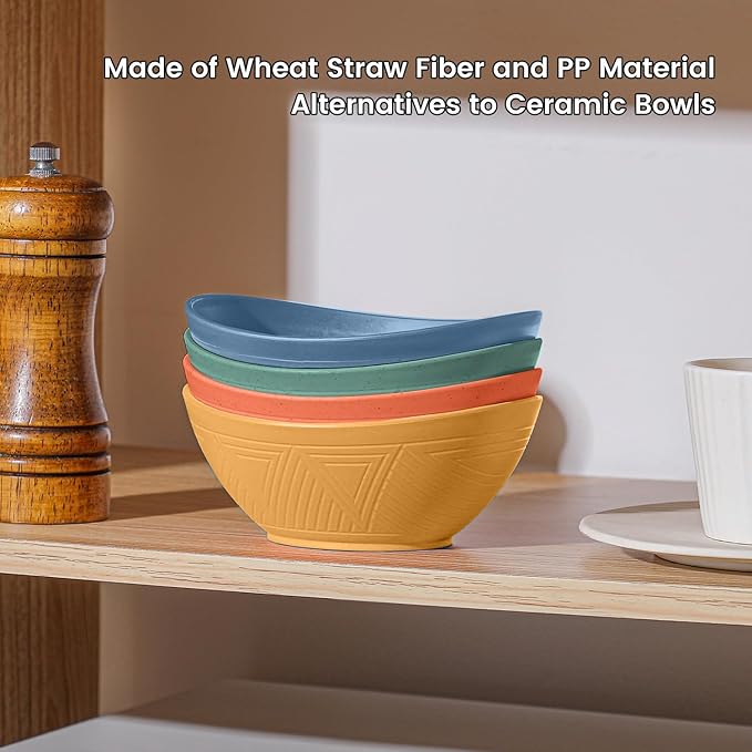 Wheat Straw Small Bowls Set of 4 - Unbreakable Snack Bowl, Dessert Bowl, 10 OZ Plastic Bowls Reusable, Microwave and Dishwasher Safe for Kitchen (Multicolor)