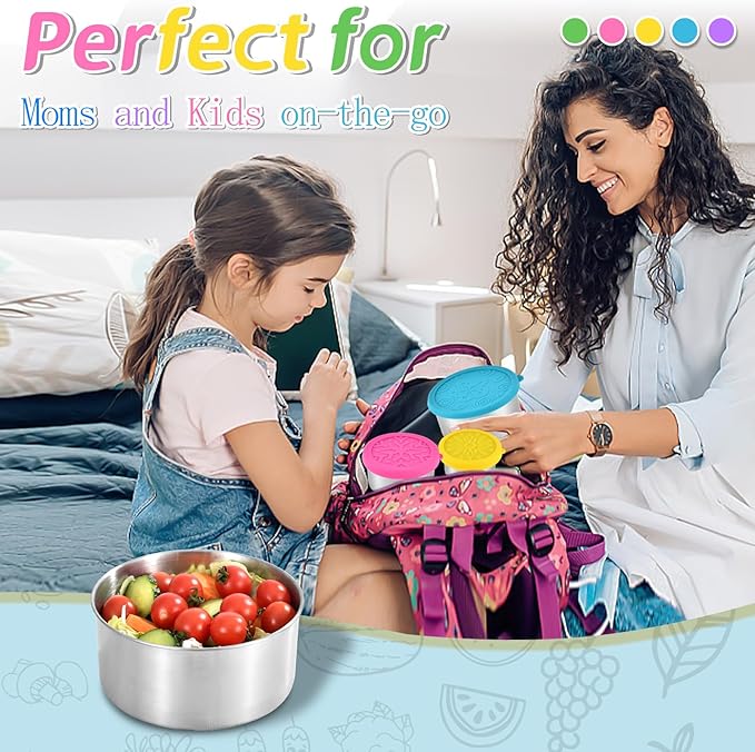 UPTRUST Stainless Steel Containers with Lids, 5-Pack Stackable Snack Containers, Nesting Snack and Dip Containers (5-Pack: 3oz, 6oz, 13oz, 21oz, 32oz)