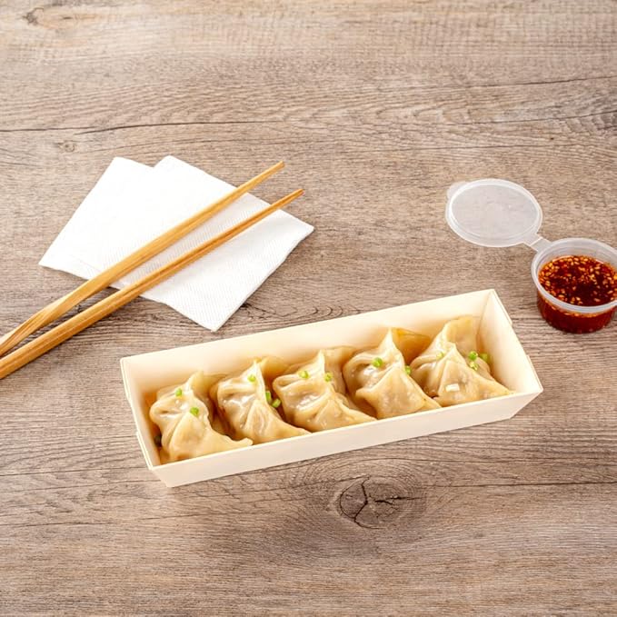 Restaurantware Taipei 9 Ounce Food Containers 100 Rectangle Wooden Bento Boxes - Lids Sold Separately Grease Impermeable Poplar To Go Boxes Disposable Serve Noodles Dumplings And More