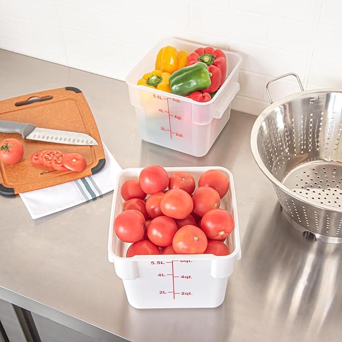Restaurantware - Met Lux 6 Quart Food Storage Container, 1 White Storage Container - Lids Sold Separately, Red Volume Markers, Dishwashable Container, Side Handles, For Storing Foods