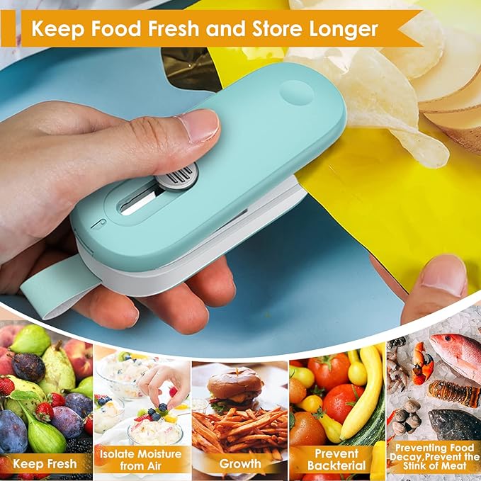 FEPPO Mini Bag Sealer, 2 in 1 Bag Sealer Heat Seal with Cutter and with Lanyard, Mini Bag Resealer Machine for Plastic Bags Snack Bags Food Storage (Batteries Included)