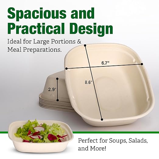 100 Pack 50 Oz Large Paper Bowls with Lids, Heavy Duty Compostable Paper Bowls for Party, Disposable Bowls Bulk Leakproof and Microwave Safe for Hot/Cold Use (50 Oz)