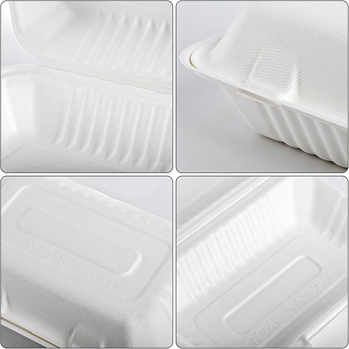 Elsjoy 90 Pack Disposable Clamshell To Go Containers, 9"x 6" Single Compartment Take Out Food Containers, Compostable Hinged Container Takeaway Lunch Box for Restaurant, Party, Microwave Safe