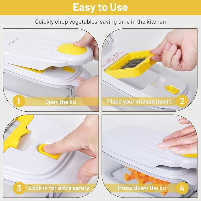 Ergonomic Dicer with 2mm Crinkle Cut for Air Fryer Enthusiasts (White & Yellow 10 in1)