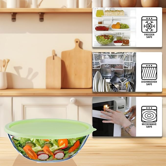 2-Pack Glass Mixing Bowls with Lids, Stackable Nesting Salad Bowls(4.7QT, 2.9QT), Large Mixing Bowl Set Batter Bowl for Cooking, Baking and Meal Prep
