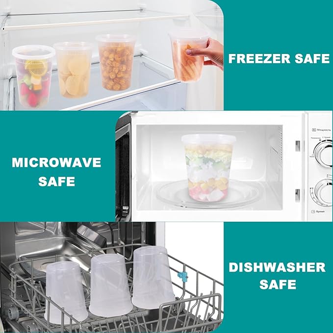 50 Pack Deli Containers with Lids,24oz Plastic Deli Food Storage Containers, Leakproof Clear Takeout Container With Airtight Lids, BPA-Free, Microwave Dishwasher Freezer Safe,Heavy-Duty Quality