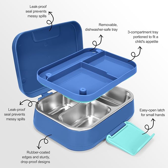 Stainless Steel Lunch Box Leakproof 1000ml Bento Box with 3-Compartment Removable Tray, Eco-Friendly Food Container for Kids & Adults, Office, Travel, BPA Free (Blue)