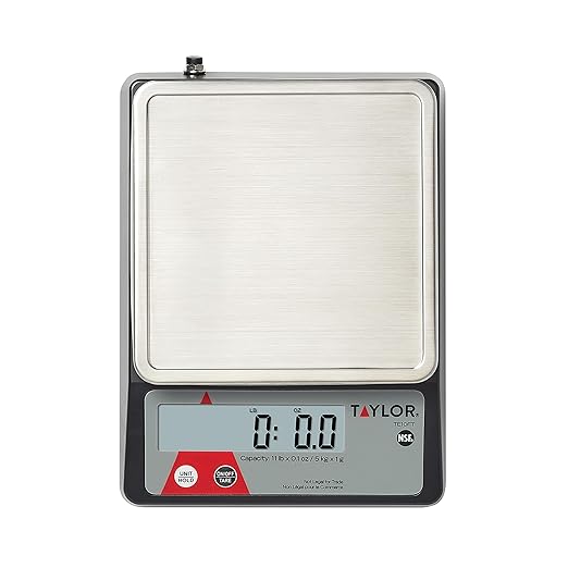 Taylor TE10FT 11-Pound Commercial Digital Portion Control Scale, 11 lb (5 kg) in 0.1 oz (1 g) Food and Cooking Scale, Tare and Hold Function, NSF, Stainless Steel Platform