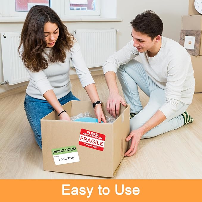 600 Writable Labels - 2' x 3', 20 Color-Coded Home Moving Packing Labels with Fragile, Extra, Heavy Options