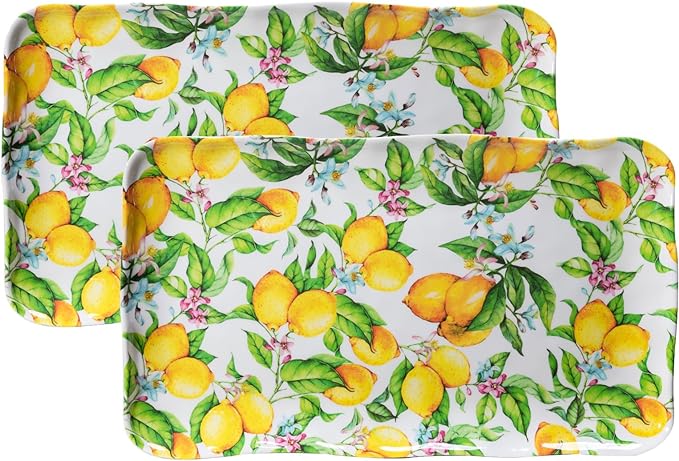 LEHAHA Melamine Lemon Large Rectangular Serving Tray/Platters Set of 2, 17.5" x 10", 2-Piece Melamine Platters Serving Set,Dishwasher Safe