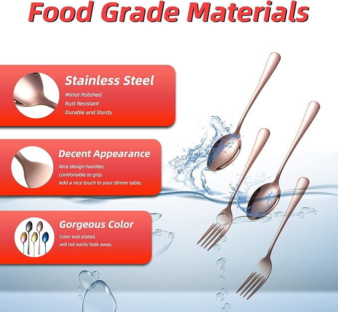 KITWARE 12 Pieces Rose Gold Forks and Spoons Silverware Set, Colored Stainless Steel Flatware Cutlery Set for Home, Kitchen Utensil Sets for Restaurant, Hotel, Travel, Outdoor, BBQ