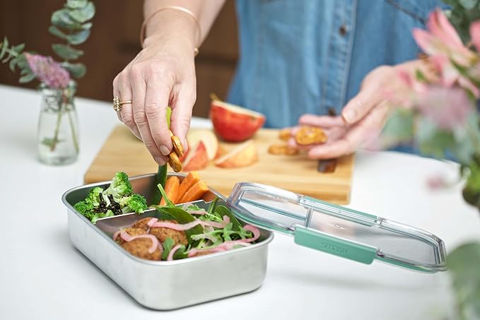 Microwave Safe Stainless Steel 3 Compartment Bento Lunch Box, 44oz