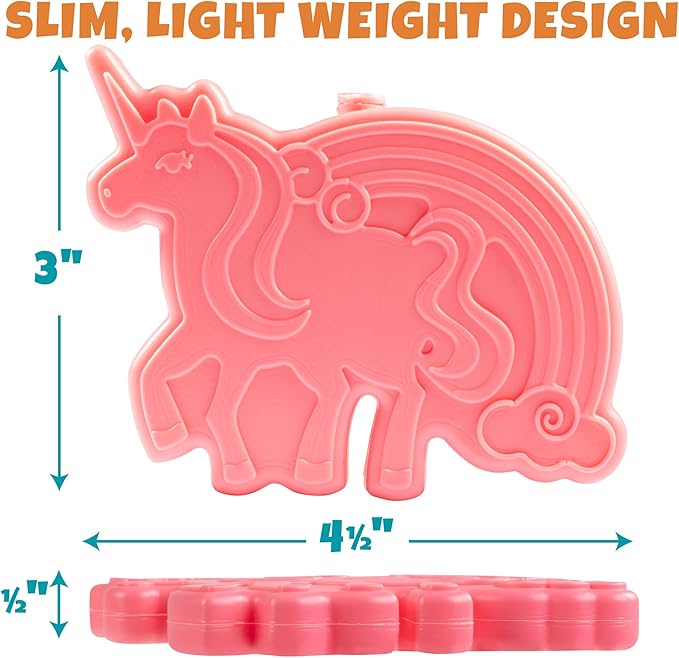 Unicorn Reusable Hard Ice Pack- Set of 3- Fits Easily Inside Kids Lunch Box, Bento, Insulated Cooler Bag- Long Lasting Slim, Space Saving- Cool Freezer Packs Keep Food Cold For Hours Back To School
