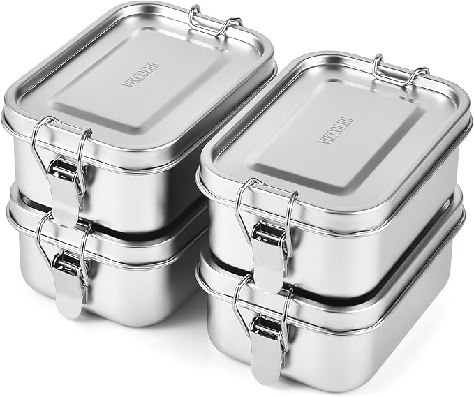 4 PCS Stainless Steel Bento Box 550ml, Metal Lunch Box Food Containers, Steel Lunch Container for Home, Work, Camping
