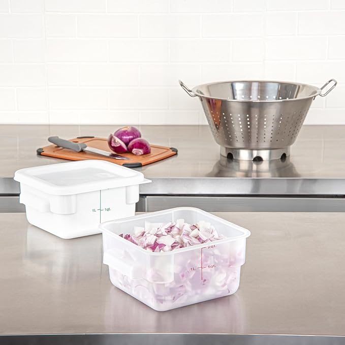 Restaurantware - Met Lux 2 Quart Food Storage Container, 1 Translucent Storage Container - Lids Sold Separately, Green Volume Markers, Dishwashable Container, Side Handles, For Storing Foods