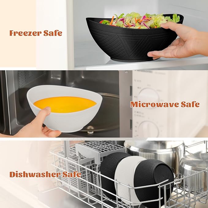 Homienly Wheat Straw Bowls with 3 Size, Mixing Bowls 6 PCS - 60 OZ/26 OZ/10 OZ, Microwave and Dishwasher Safe Bowls for Salad, Snack, Cereal(Panda Color)
