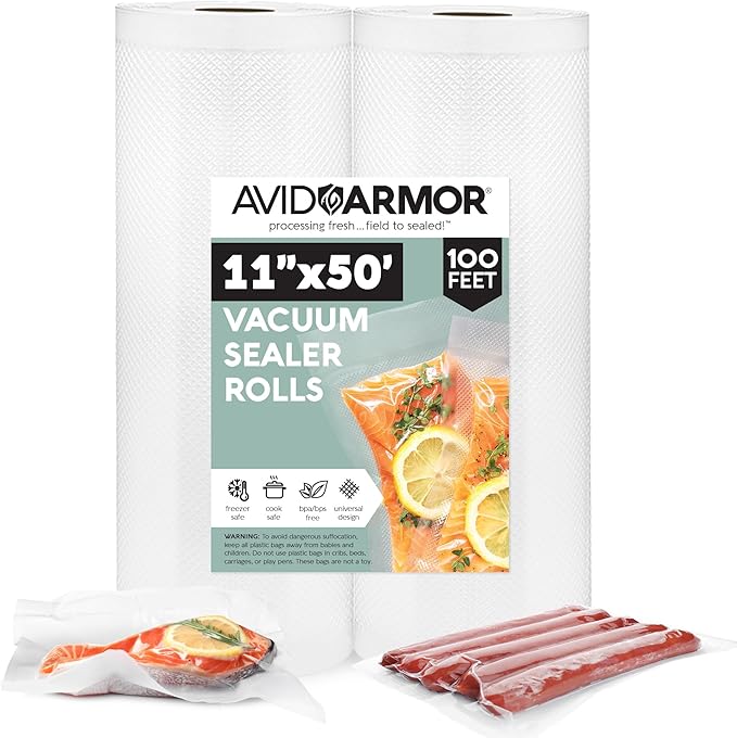 Avid Armor Vacuum Seal Rolls, Vac Seal Bags for Food Storage, Meal Saver Freezer Vacuum Sealer Bags, Sous Vide Bags Vacuum Sealer, Non-BPA Vacuum Sealer Bags, 11 inches by 50 feet, Pack of 2