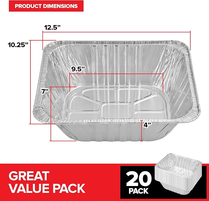 (20 Pack) Deep Aluminum Pans 9x13, Heavy Duty 4” Deep Foil Pans Disposable Catering Trays, Baking Tins, Large Food Containers for Cooking, Heating, Storage, Serving, Holiday Meal Prep