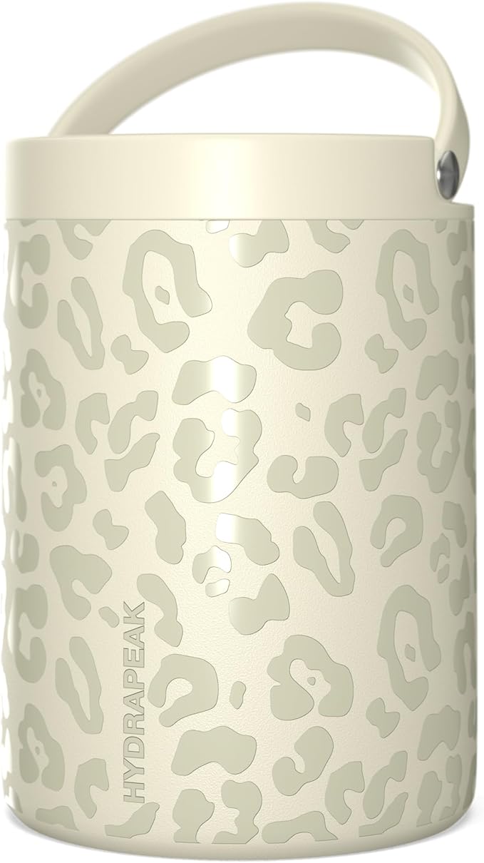Hydrapeak 32oz Stainless Steel Vacuum Insulated Thermos Food Jar | Thermos for Hot Food and Cold Food, Wide Mouth Leak-Proof Soup Thermos for Adults, 10 Hours Hot and 16 Hours Cold(Cream Leopard)