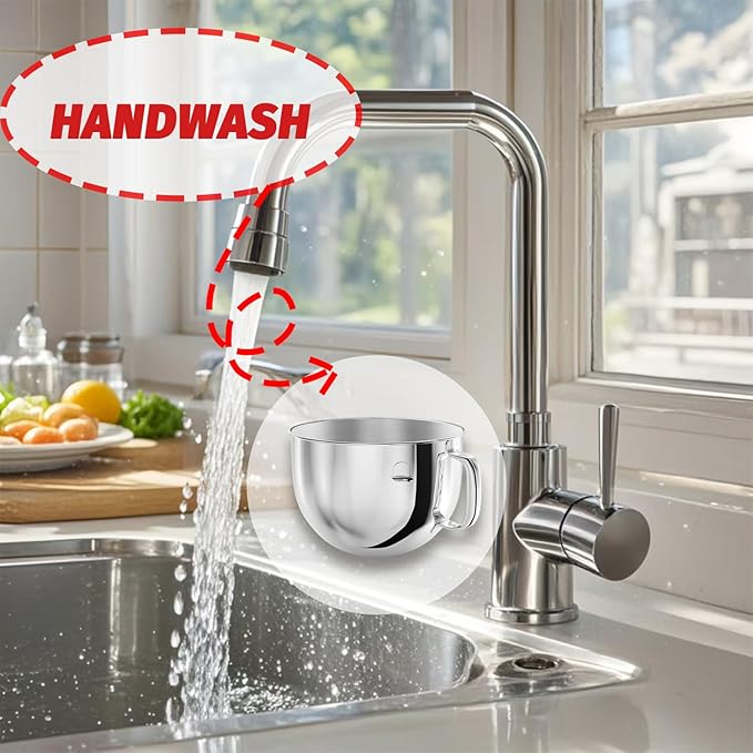 7QT Stainless Steel Mixer Bowl for Kitchenaid Mixer bowl with Handle,Dishwasher Safe,Food Grade Material for KSM75, KSM55, KSM60, and KSM70