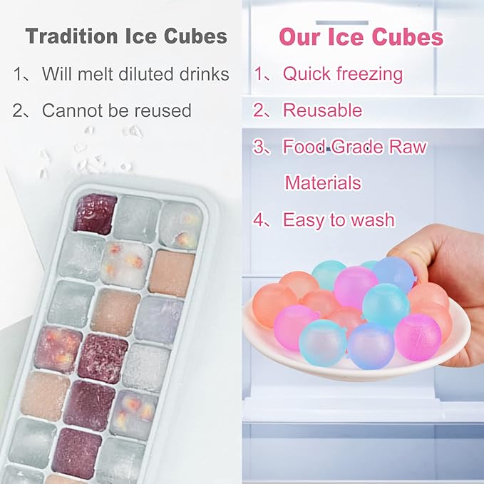 100 Pack Color-changing Reusable Ice Cube for Drinks, Colorful Round Shape Plastic ice Cubes Without Diluting BPA Free, Refreezable Ice Cubes for Coffee, Wine, Whiskey, Cocktails (Color-changing)