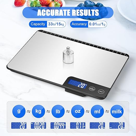 Digital Kitchen Scale, Large Capacity, Easy Tare Function, Large LCD Display, Perfect for Cooking, Baking, and Meal Prep (Silver-2)