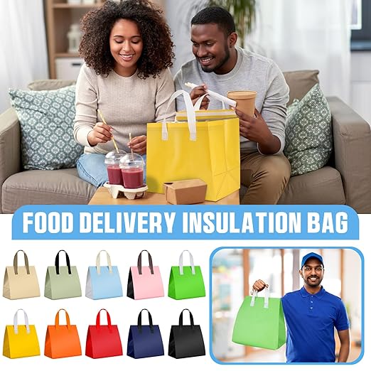 Kacctyen 100 Pcs Insulated Take Out Bags Bulk 10.2 x 6.7 x 10.2 in Thermal Insulation Food Bag for Coffee, Milk Tea, Hot Cold Food, Delivery Cooler for Catering Restaurant Grocery Picnic (Multicolor)