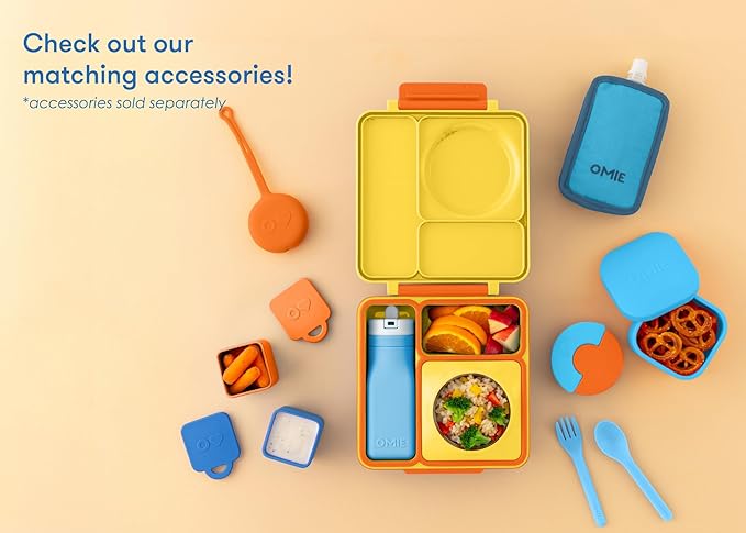 OmieBox Bento Box for Kids - Insulated Bento Lunch Box with Leak Proof Food Jar - 3 Compartments, Two Temperature Zones - (Sunshine)