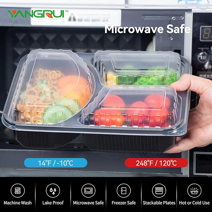 YANGRUI To Go Containers, 40 Pack (40 Trays + 40 Lids) 38oz BPA Free Reusable Take Out Box Shrink Wrap Machine Washable Meal Prep Container
