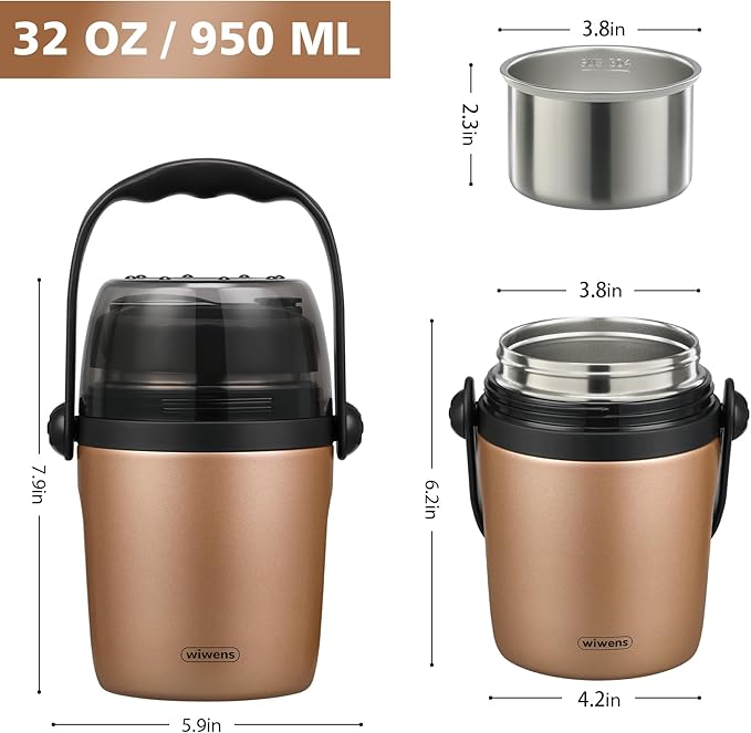 32oz Lunch Containers for Adults Kids Soup Thermo for Hot Food Jar Stainless Steel Insulated Vacuum Leak Proof Wide Mouth Thermal Bento Box with Spoon and Tritan Lid