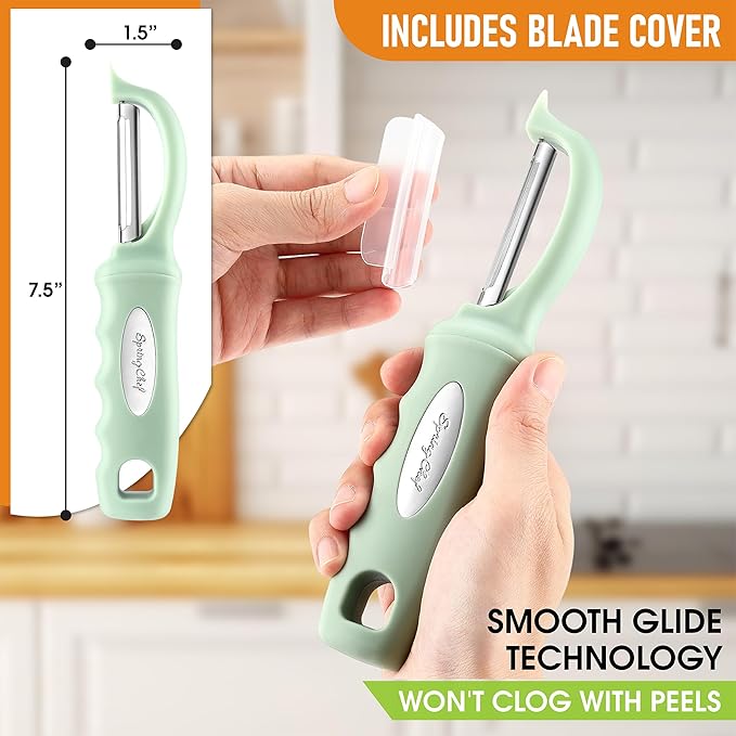 Spring Chef Premium Swivel Vegetable Peeler, Pistachio & Stainless Steel Magnetic Measuring Cups, Set of 7, Black - 2 Product Bundle
