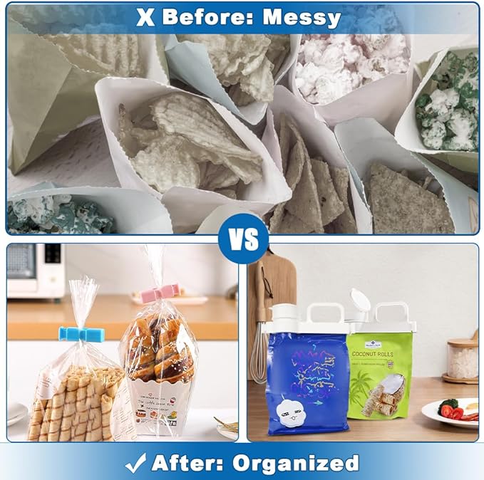 zxbaers 3PCS Food Bag Sealing Clip with Pour Spout and 6PCS Squeeze and Lock Bread Bag Clips, Bread Clips Resuable, Snack Clip for Cereal, Snacks And All Food Storage and Organization