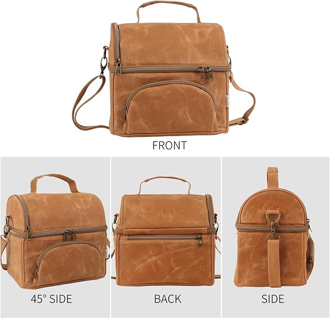 Lunch Box For Men with 2 XL icepacks Sturdy Waxed Canvas Lunch Bag for Men, Soft Cooler Bag for Construction Sites,Work,Picnic and Hiking12-Can(10.5L) 10"x9.5"x7" (Biscuit Yellow)