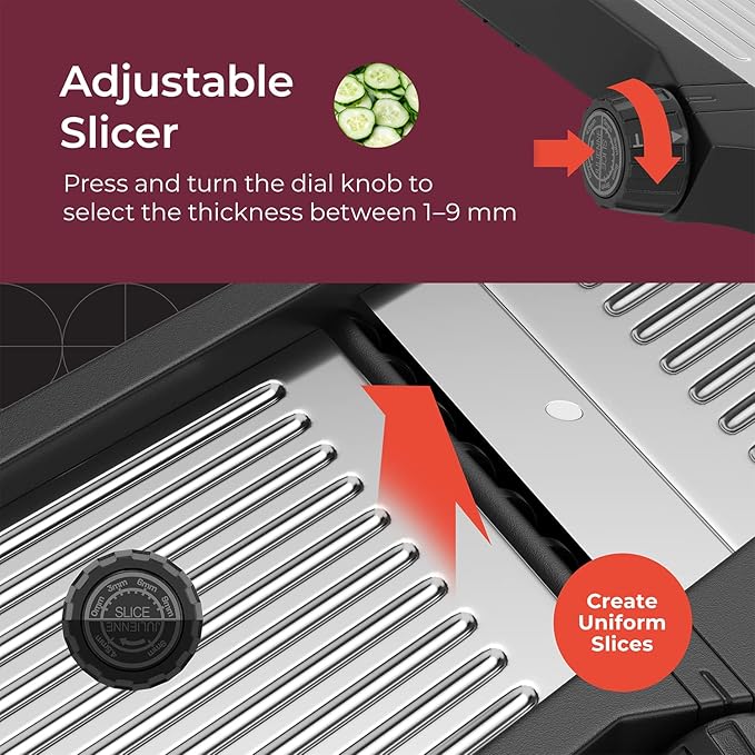 MuellerLiving Mandoline Slicer for Kitchen, Stainless Steel, Slice or Julienne, Vegetable Chopper, Fruit Slicer