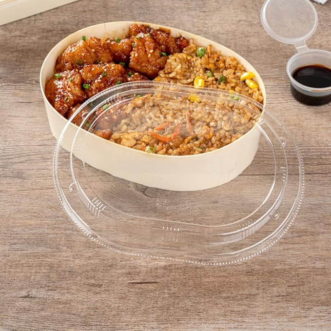 Restaurantware LIDS ONLY: Taipei 7.8 x 6 x 0.8 Inch Oval Transparent Lids 100 Plastic Lids For 38 Ounce Oval Wooden Containers - Containers Sold Separately Clear Plastic To Go Box Lids