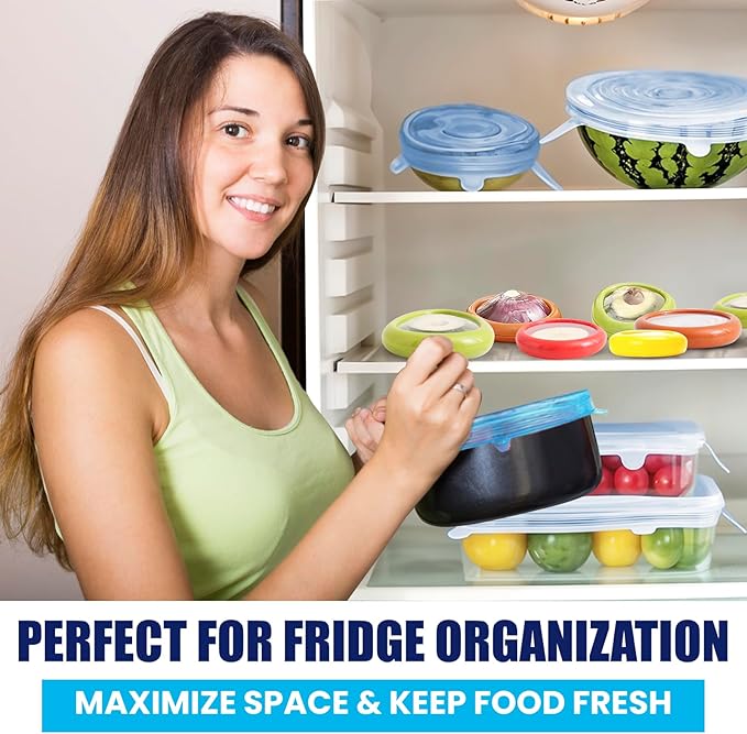 Fresh Guard - Set of 4 Reusable Storage Containers for Fridge - Anti-Oxidation - Avocado Saver and Tomato Holder + 6 Reusable Silicone Stretch Lids - Airtight, Leak-Proof for Bowls, Jars, Cans
